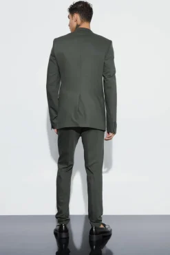 Store boohooMAN Tall Super Skinny Double Breasted Blazer khaki