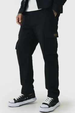 Fashion boohooMAN Tall Tapered Fit Cargo Trousers in black