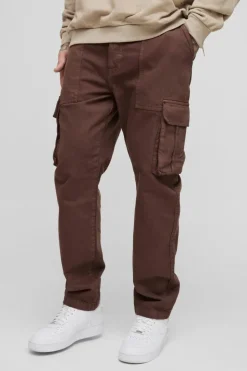 Outlet boohooMAN Tall Tapered Fit Cargo Trousers in chocolate