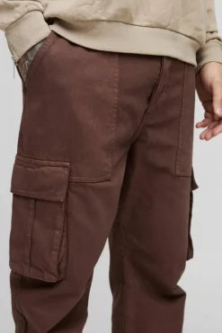 Outlet boohooMAN Tall Tapered Fit Cargo Trousers in chocolate