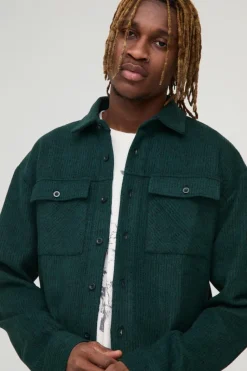 Best Sale boohooMAN Tall Textured Brushed Overshirt dark green