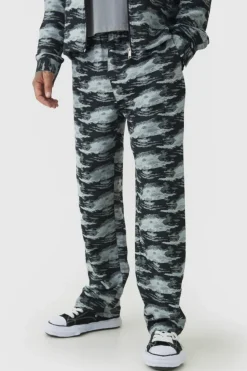 Best boohooMAN Tall Textured Jacquard Relaxed Fit Trousers black