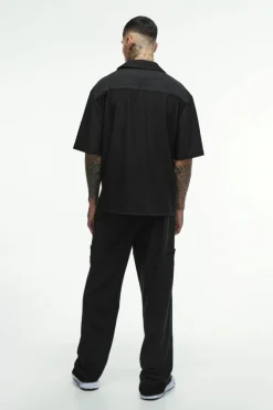 New boohooMAN Tall Textured Tailored Trousers black