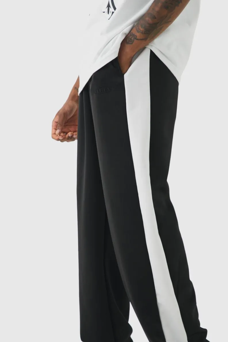 Discount boohooMAN Tall Tricot Side Panel Embroidered Relaxed Fit Trousers black