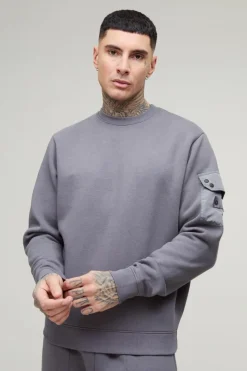 Best boohooMAN Tall Utility Pocket Jersey Sweatshirt grey