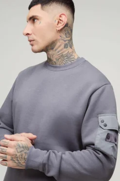 Best boohooMAN Tall Utility Pocket Jersey Sweatshirt grey