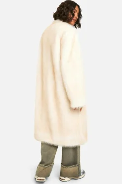 Cheap boohoo Tall Vintage Look Faux Fur Midaxi Jacket ivory