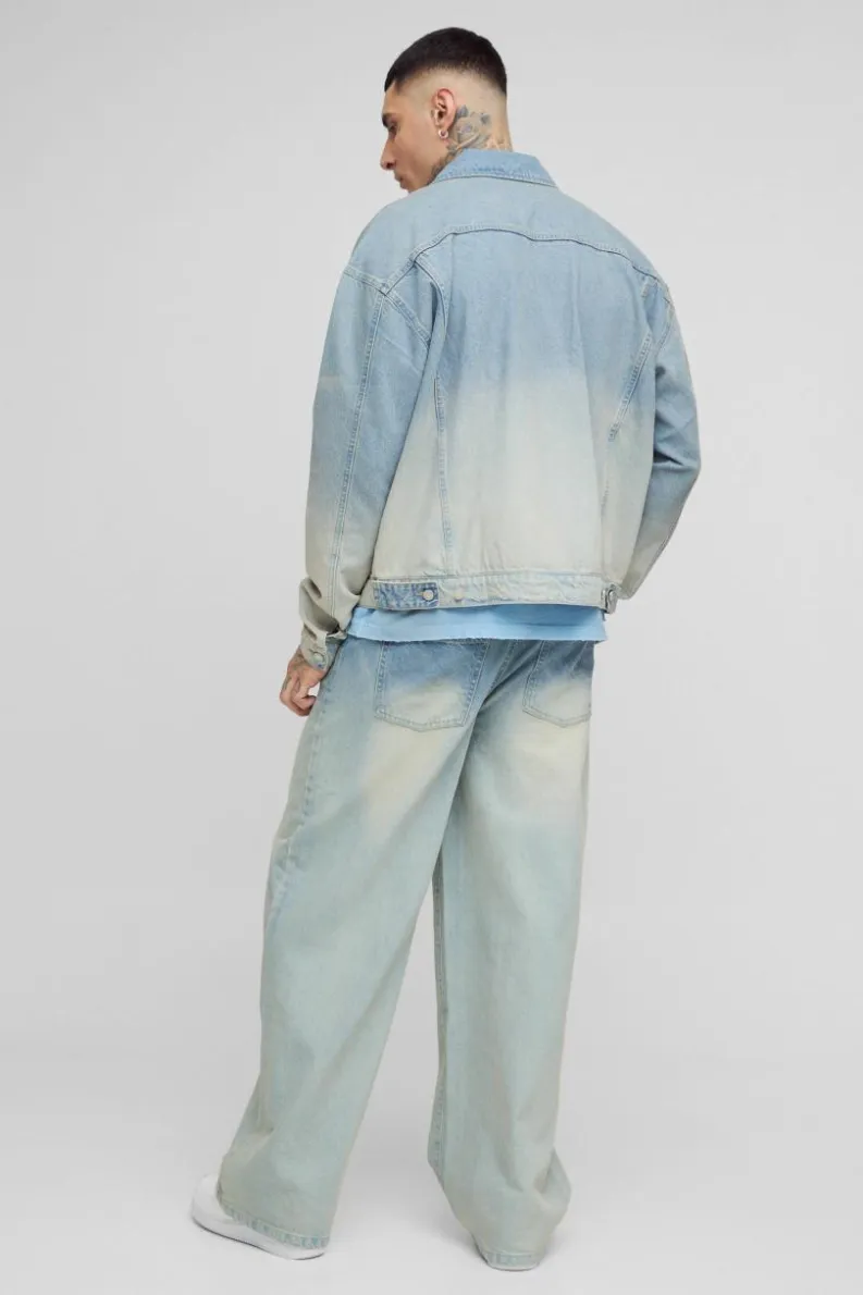 Store boohooMAN Tall Washed Baggy Fit Jeans stonewash