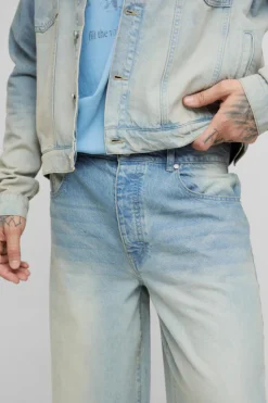 Store boohooMAN Tall Washed Baggy Fit Jeans stonewash