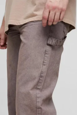 Cheap boohooMAN Tall Washed Ripstop Relaxed Fit Carpenter Trousers chocolate