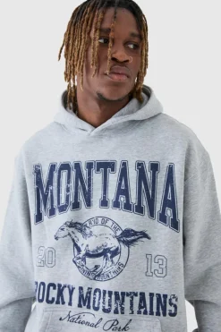 Best boohooMAN Tall Western Varsity Oversized Hoodie grey