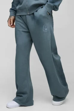 Store boohooMAN Tall Wide Leg Embroidered Spray Wash Jogger charcoal