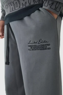 Hot boohooMAN Tall Wide Leg Homme Embroidered Varsity Joggers charcoal