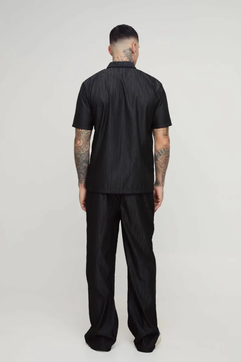 Best Sale boohoo Tall Woven Rib Texture Polo and Trouser Set black