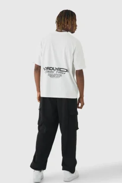 Online boohooMAN Tall Woven Tab Oversized Fit Cargo Joggers black
