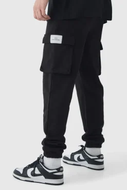 Discount boohooMAN Tall Woven Tab Slim Fit Cargo Joggers black