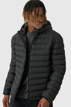 Discount boohooMAN Tall Zip Through Hooded Puffer Jacket In black