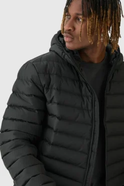 Discount boohooMAN Tall Zip Through Hooded Puffer Jacket In black