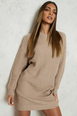 Cheap boohoo Crew Neck Jumper Dress tan