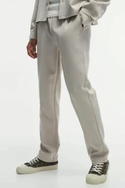Hot boohooMAN Tapered Pintuck Scuba Trouser stone