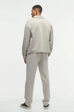 Hot boohooMAN Tapered Pintuck Scuba Trouser stone