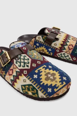 Hot boohooMAN Tapestry Buckle Detail Mule red