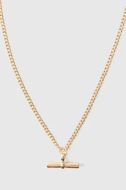 Best boohooMAN T Bar Pendant Necklace In gold