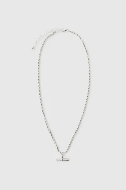 Online boohooMAN T Bar Pendant Necklace In silver