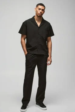 Sale boohooMAN Technical Stretch Boxy Shirt & Trouser black