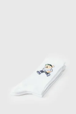 Hot boohooMAN Teddy Bear Sports Socks white