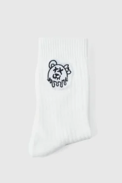 Discount boohooMAN Teddy Logo Embroidered Socks white