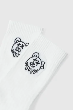 Discount boohooMAN Teddy Logo Embroidered Socks white