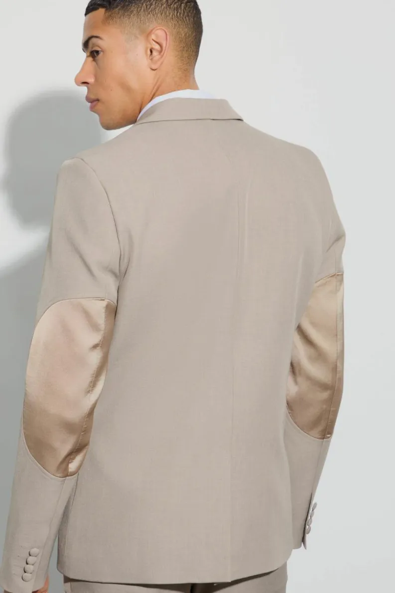 Sale boohoo Textured Double Breasted Elbow Patch Suit taupe