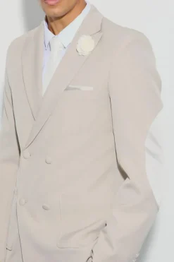 Store boohooMAN Textured Double Breasted Elbow Patch Blazer stone