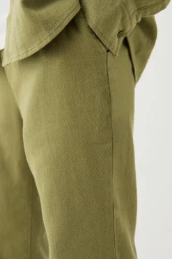 Cheap boohooMAN Textured Elasticated Waist Straight Fit Trousers khaki