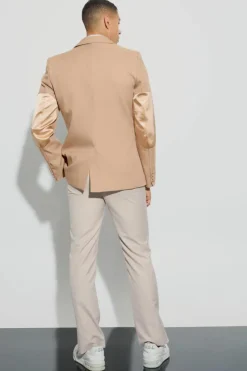 Store boohooMAN Textured Elbow Patch Slim Fit Blazer tan