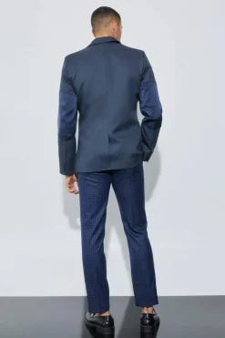 Outlet boohoo Textured Elbow Patch Slim Fit Blazer & Waistcoat navy