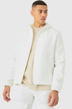 Online boohooMAN Textured Jacquard Smart Hooded Jacket white