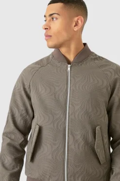 Store boohooMAN Textured Regular Fit Tailored Bomber Jacket mocha