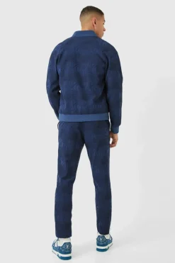 Hot boohooMAN Textured Regular Fit Tailored Bomber Jacket navy