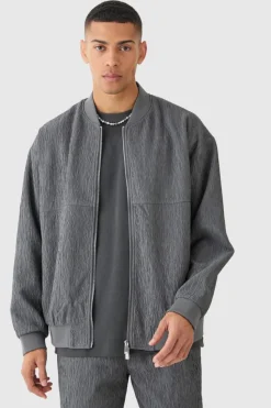 Store boohoo Textured Satin Oversized Bomber Smart Set grey blue
