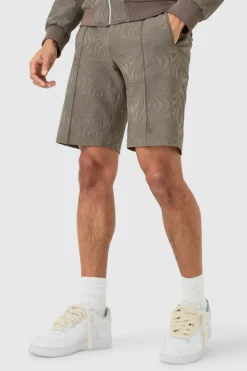 Fashion boohooMAN Textured Straight Fit Pintuck Tailored Shorts mocha