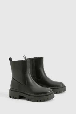 Sale boohoo Textured Tab Detail Chelsea Boot black