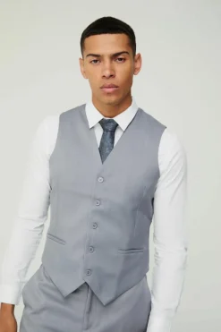 Outlet boohooMAN Textured Waistcoat grey