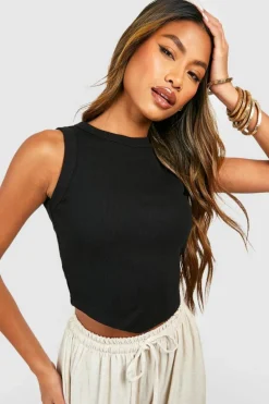 Sale boohoo Thick Binding V Hem Rib Vest black