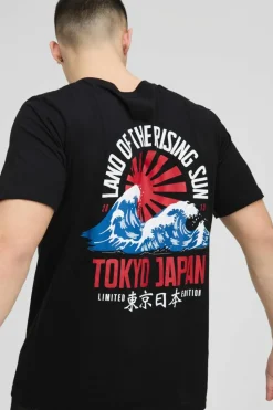 Outlet boohooMAN Tokyo Japan Waves T-Shirt black
