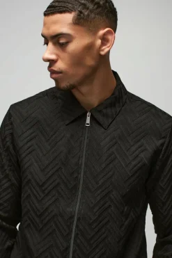 Flash Sale boohooMAN Tonal Geo Smart Zip Overshirt black