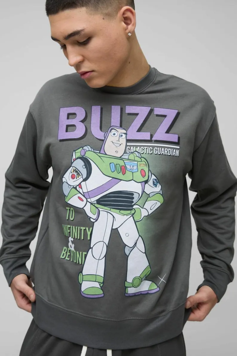Best boohooMAN Toy Story Buzz License Print Sweatshirt charcoal