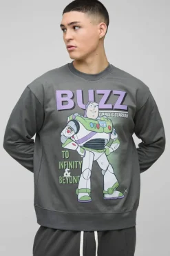 Best boohooMAN Toy Story Buzz License Print Sweatshirt charcoal