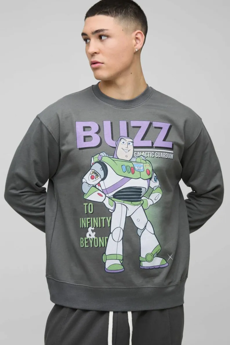 Best boohooMAN Toy Story Buzz License Print Sweatshirt charcoal